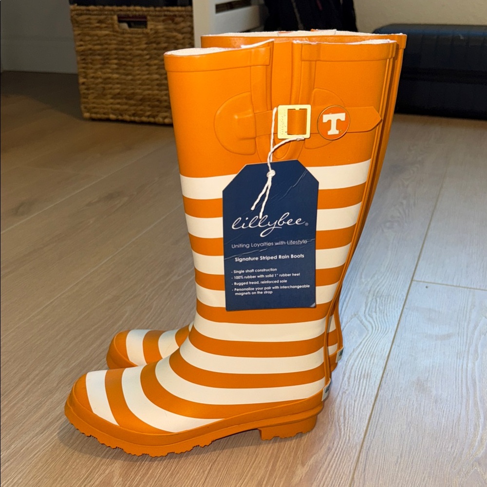 lillybee Tennessee Orange and White Striped Rain Boots